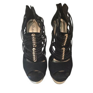 High Heel Platform Women Shoes Black & Gold Size 8 Great Condition